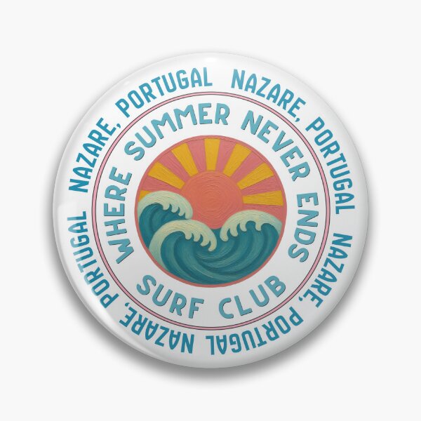 Item preview, Nazare Portugal Surf Club Retro Sunset Wave Badge designed and sold by DonnaRaine.