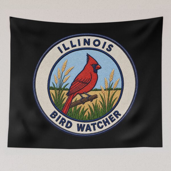 Item preview, Illinois Bird Watcher Northern Cardinal Prairie Patch designed and sold by The-Drip-Studio.