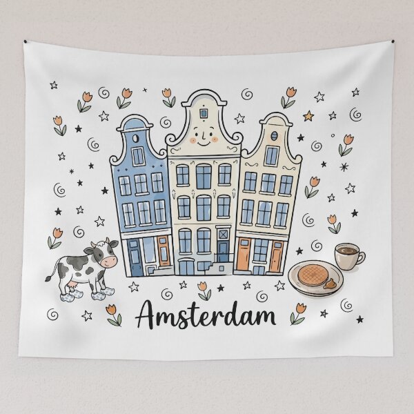 Item preview, Cute Canal Houses Amsterdam Doodle Art designed and sold by RamyGallery.