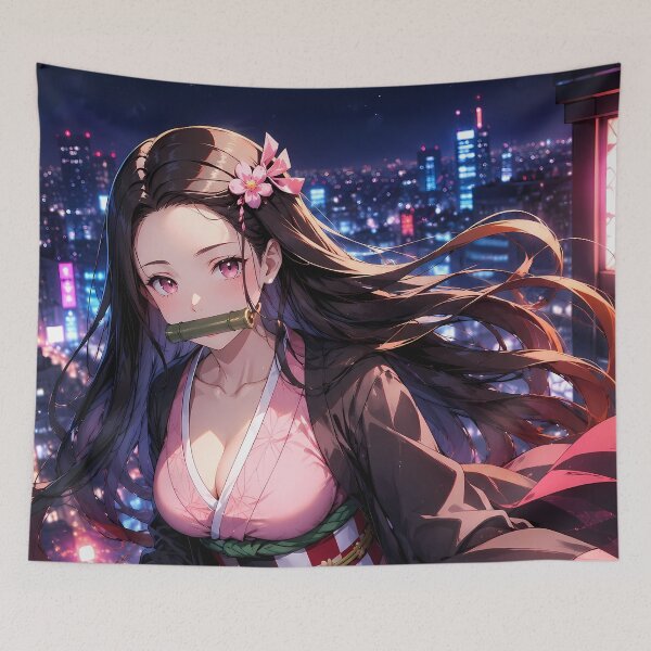 Item preview, Nezuko Kamado Demon Slayer Neon City Balcony designed and sold by Dashsopaner.