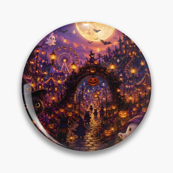 Item preview, Spooky Halloween Village With Cute Ghost And Black Cat designed and sold by Herodestroyer.