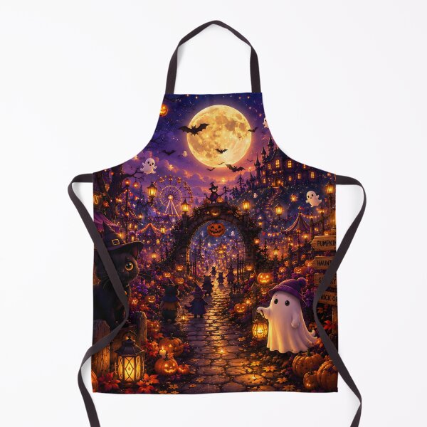 Item preview, Spooky Halloween Village With Cute Ghost And Black Cat designed and sold by Herodestroyer.