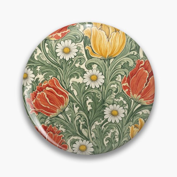 Item preview, William Morris Style Tulip Camomile Bright Botanical designed and sold by JIGUWORLD.
