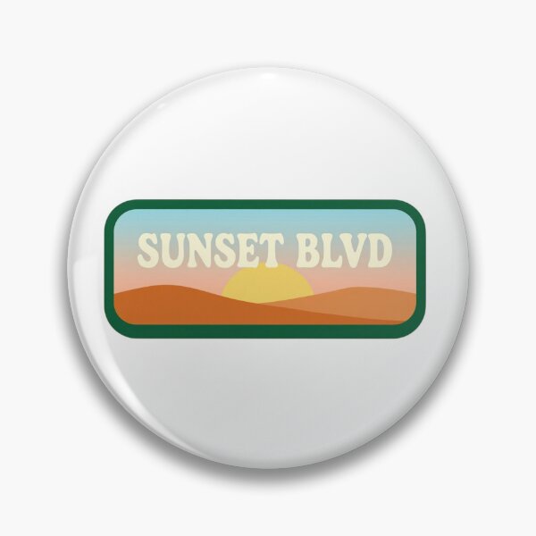 Item preview, Sunset Blvd Retro California Desert Landscape Badge designed and sold by FestivityFinds.