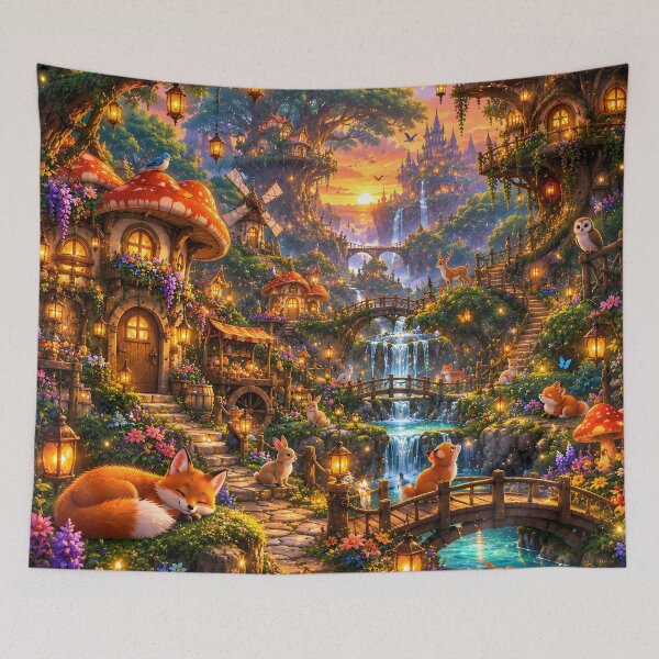 Item preview, Enchanted Mushroom Village With Sleeping Fox designed and sold by Herodestroyer.
