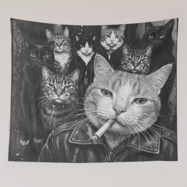 Item preview, Funny Gangster Cat Grayscale designed and sold by aponwao.