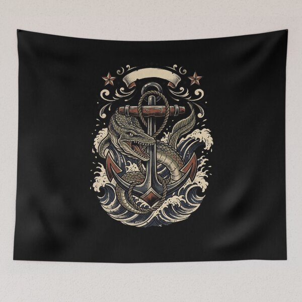Item preview, Nautical Sea Monster Anchor Traditional Tattoo designed and sold by snowry.