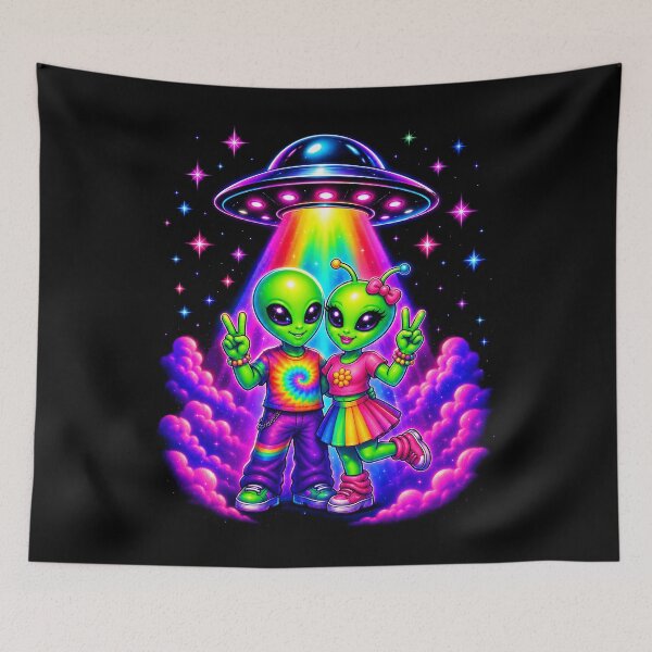 Item preview, UFO Alien Besties in Neon Space designed and sold by Victor Shadehorn.
