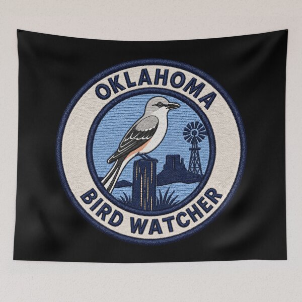 Item preview, Oklahoma Scissor-Tailed Flycatcher Bird Watcher Patch designed and sold by The-Drip-Studio.