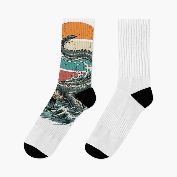 Item preview, Vintage Mosasaur Dinosaur Ocean Waves Retro Sunset designed and sold by snowry.