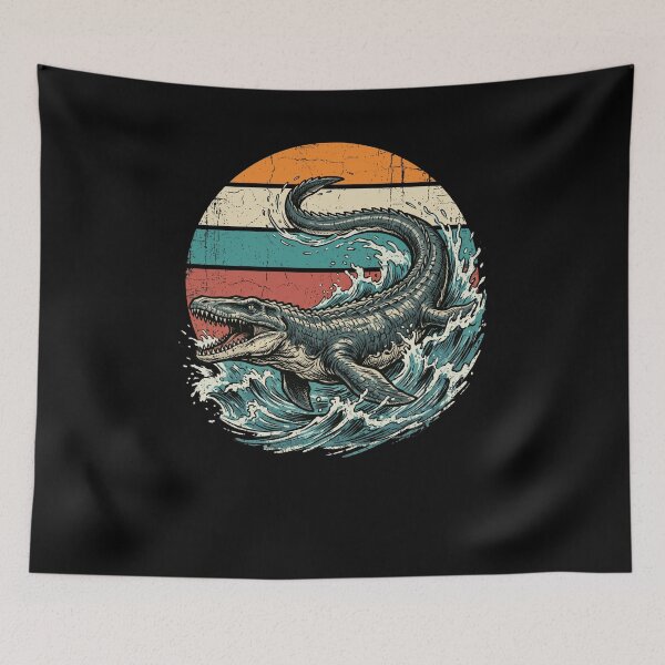 Item preview, Vintage Mosasaur Dinosaur Ocean Waves Retro Sunset designed and sold by snowry.