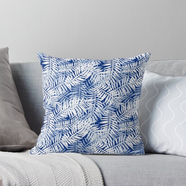 Item preview, Palm leaves white and blue retro tropical pattern designed and sold by fuzzyfox.