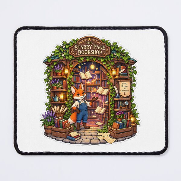 Item preview, The Starry Page Bookshop | Magical Fox Bookseller | Cozy Fantasy Bookshop designed and sold by MrDev.