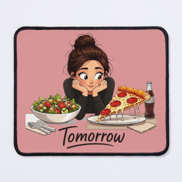 Item preview, Diet Tomorrow Funny Girl Choosing Pizza Over Salad Illustration designed and sold by Northern Glow Art.