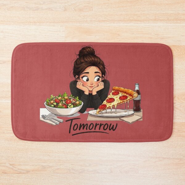 Item preview, Diet Tomorrow Funny Girl Choosing Pizza Over Salad Illustration designed and sold by Northern Glow Art.