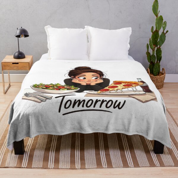 Item preview, Diet Tomorrow Funny Girl Choosing Pizza Over Salad Illustration designed and sold by Northern Glow Art.