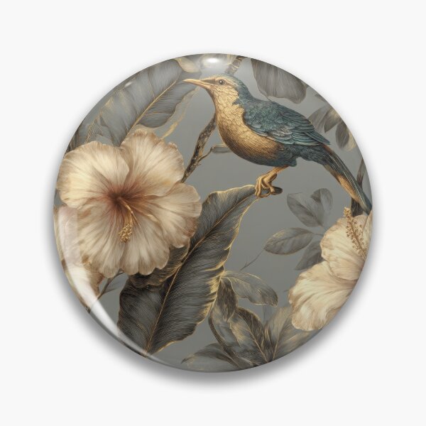 Item preview, Vintage Golden Hibiscus and Tropical Bird Pattern designed and sold by ImPlyDesign.