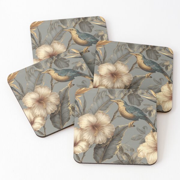 Item preview, Vintage Golden Hibiscus and Tropical Bird Pattern designed and sold by ImPlyDesign.