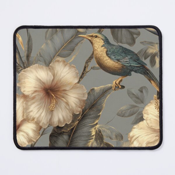 Item preview, Vintage Golden Hibiscus and Tropical Bird Pattern designed and sold by ImPlyDesign.