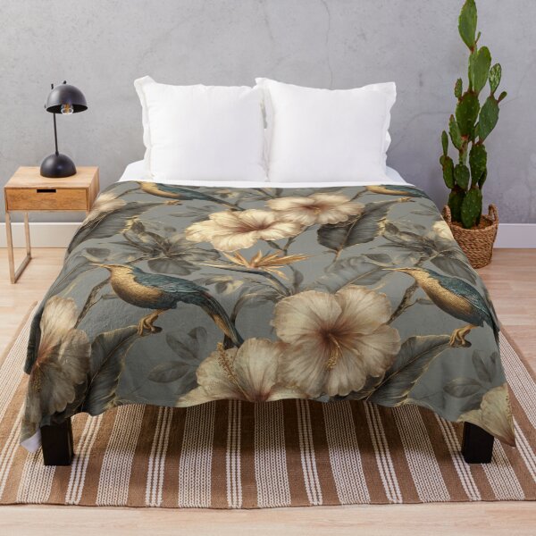 Item preview, Vintage Golden Hibiscus and Tropical Bird Pattern designed and sold by ImPlyDesign.