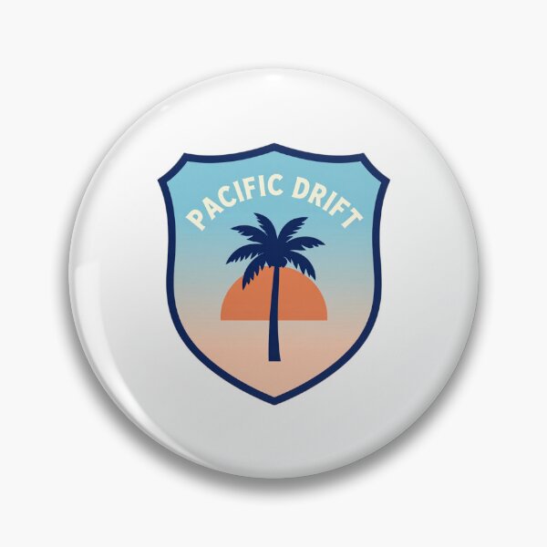 Item preview, Pacific Drift Vintage Palm Tree Sunset Crest Shield designed and sold by FestivityFinds.