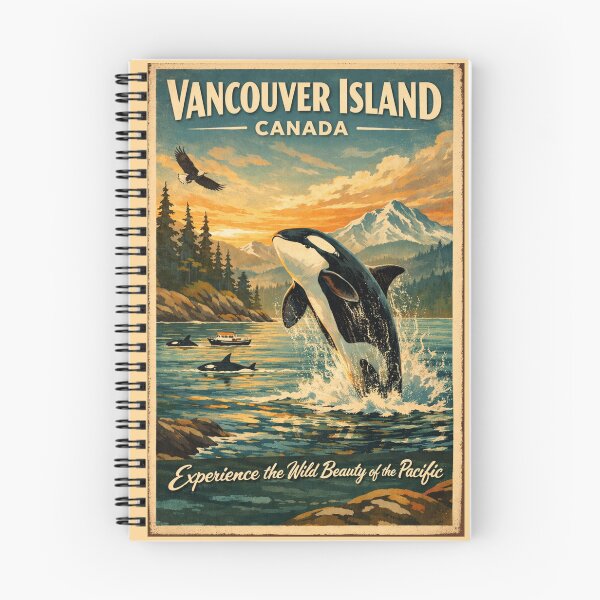 Item preview, Póster vintage de viaje de la isla de Vancouver, Canadá: arte mural de orcas del noroeste del Pacífico designed and sold by Eclipse 3699.