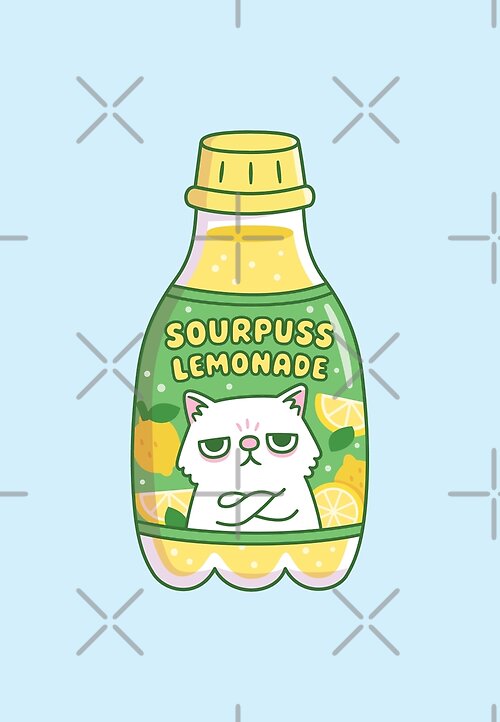 Item preview, Funny Grouchy Cat Sourpuss Lemonade Bottle designed and sold by rustydoodle.