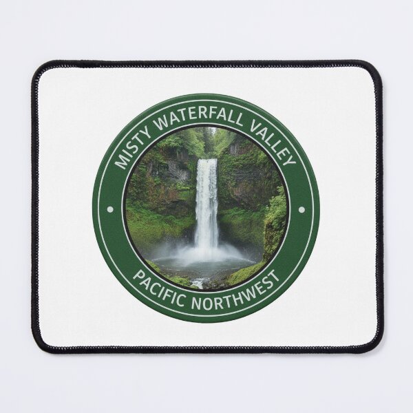 Item preview, Misty Waterfall Valley Pacific Northwest Forest Badge designed and sold by FestivityFinds.