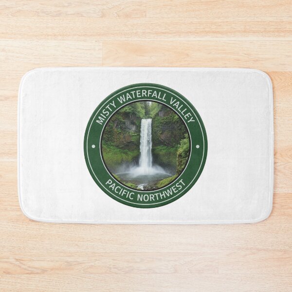 Item preview, Misty Waterfall Valley Pacific Northwest Forest Badge designed and sold by FestivityFinds.