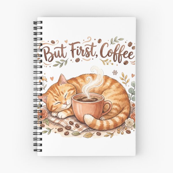 Item preview, But First Coffee Cute Sleeping Cat Vintage Floral designed and sold by AmberlightArt.