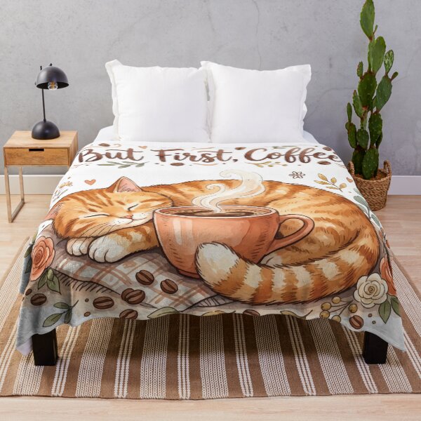 Item preview, But First Coffee Cute Sleeping Cat Vintage Floral designed and sold by AmberlightArt.