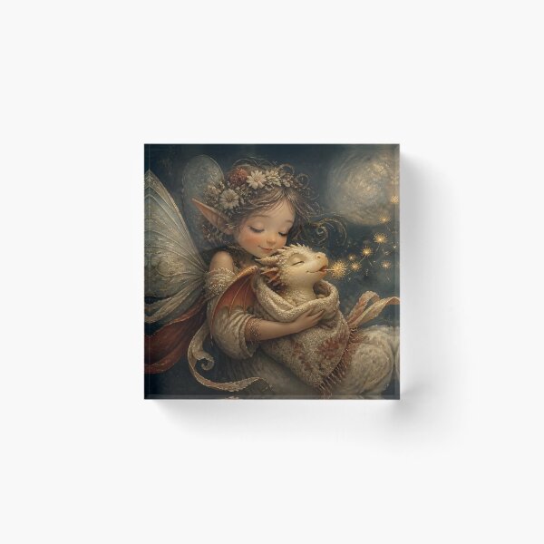 Item preview, Fairy Cuddling Baby Dragon with Dandelion Seeds designed and sold by sigmaartstudio.