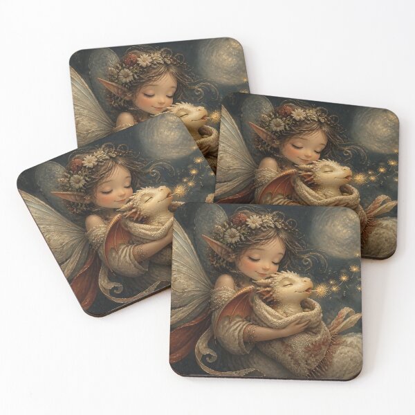 Item preview, Fairy Cuddling Baby Dragon with Dandelion Seeds designed and sold by sigmaartstudio.
