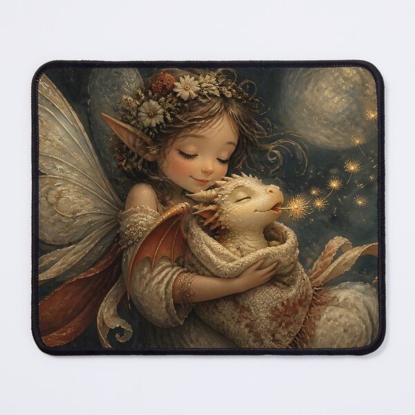 Item preview, Fairy Cuddling Baby Dragon with Dandelion Seeds designed and sold by sigmaartstudio.