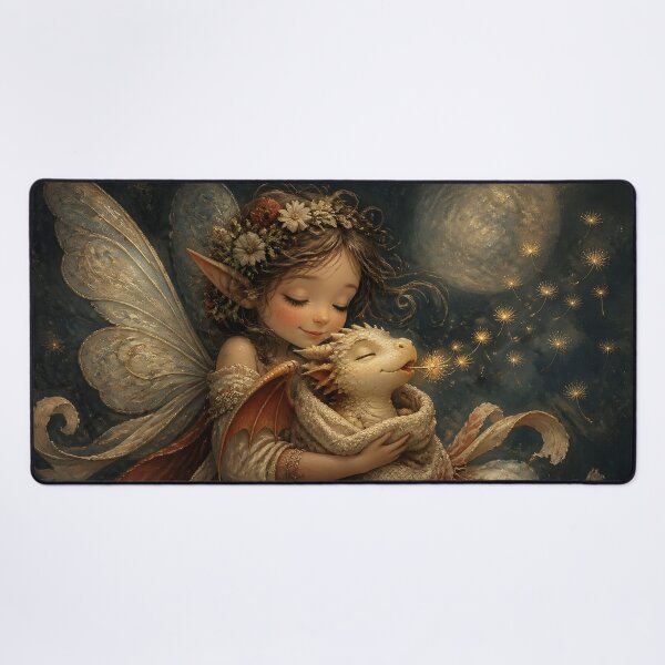Item preview, Fairy Cuddling Baby Dragon with Dandelion Seeds designed and sold by sigmaartstudio.
