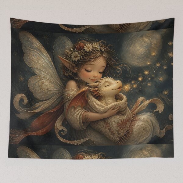 Item preview, Fairy Cuddling Baby Dragon with Dandelion Seeds designed and sold by sigmaartstudio.
