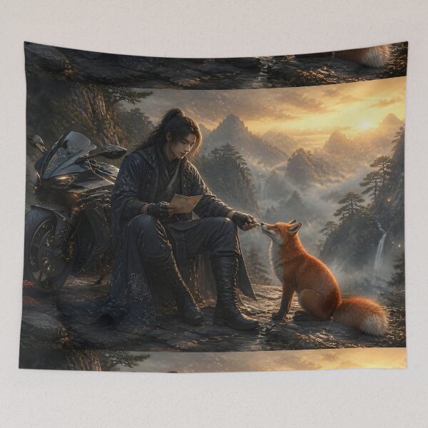 Item preview, Wanderer Fox and Motorcycle at Dawn designed and sold by sigmaartstudio.