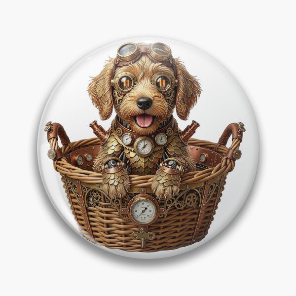 Item preview, Labrador Puppy Dog In A Basket SteamPunk designed and sold by MarigoldenSoul.