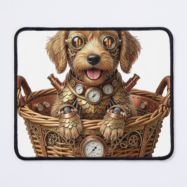 Item preview, Labrador Puppy Dog In A Basket SteamPunk designed and sold by MarigoldenSoul.