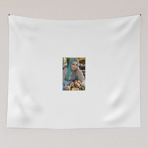 Item preview, Woman with Teal Braids Eating Bratwurst designed and sold by CathryneDelamort.