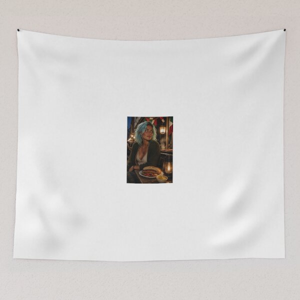 Item preview, Woman with Blue Hair Eating Bratwurst at Night designed and sold by CathryneDelamort.