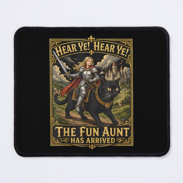Item preview, Hear Ye Fun Aunt Has Arrived Aunt Knight Riding Black Cat  designed and sold by AnitaBice.
