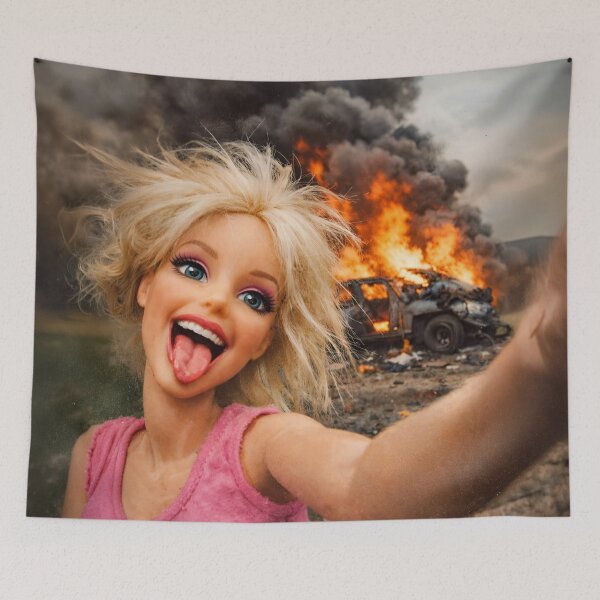 Item preview, Blonde Fashion Doll Burning Car Selfie Chaos Meme designed and sold by iconiicc.