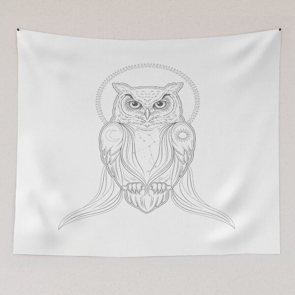 Item preview, Mystical Owl Halo – Celestial Gothic Line Art Design designed and sold by Midnight Veil Designs.
