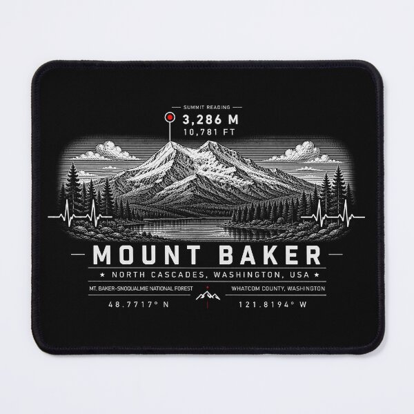 Item preview, ❤️ HEARTBEATS OF THE WORLD COLLECTION ❤️ - Mount Baker Summit Emblem - MT. BAKER-SNOQUALMIE NATIONAL FOREST - NORTH CASCADES - WASHINGTON - USA designed and sold by WheelieGdArt.
