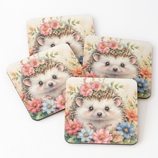Artikelvorschau, Niedlicher Aquarell-Igel, umgeben von bunten Blumen entworfen und verkauft von Pawzenix.