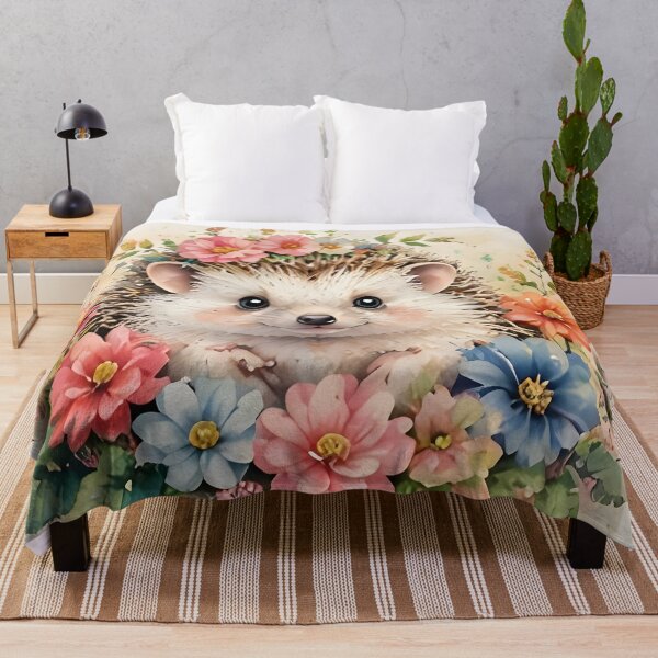 Item preview, Cute Watercolor Hedgehog Surrounded by Colorful Flowers designed and sold by Pawzenix.