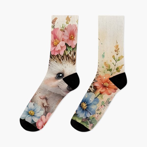 Item preview, Cute Watercolor Hedgehog Surrounded by Colorful Flowers designed and sold by Pawzenix.