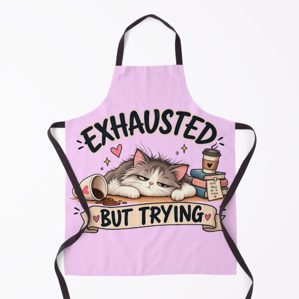 Item preview, Exhausted But Trying Funny Sleepy Cat Coffee Quote designed and sold by Dew Drop Designs.