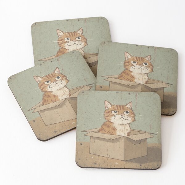 Item preview, Orange Tabby Sitting in the Empty Cardboard Box Folk Art designed and sold by PictorialWhimsy.